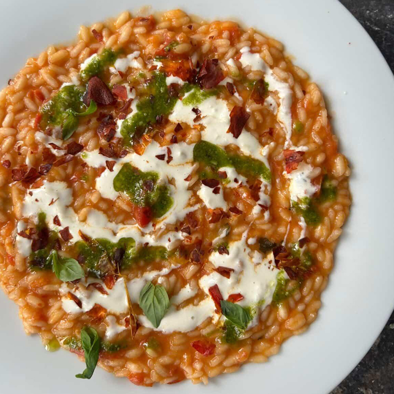 Risotto ai tre pomodori con fonduta di robiola